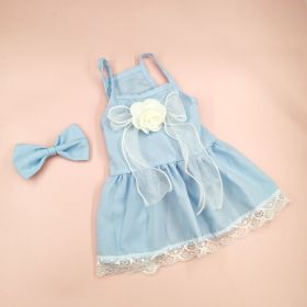 Spring And Summer Dog Clothes Cat Clothing Pet Cotton Floral Slip Dress Mesh Skirt Dress (Option: Classic Style Blue Dress-L)